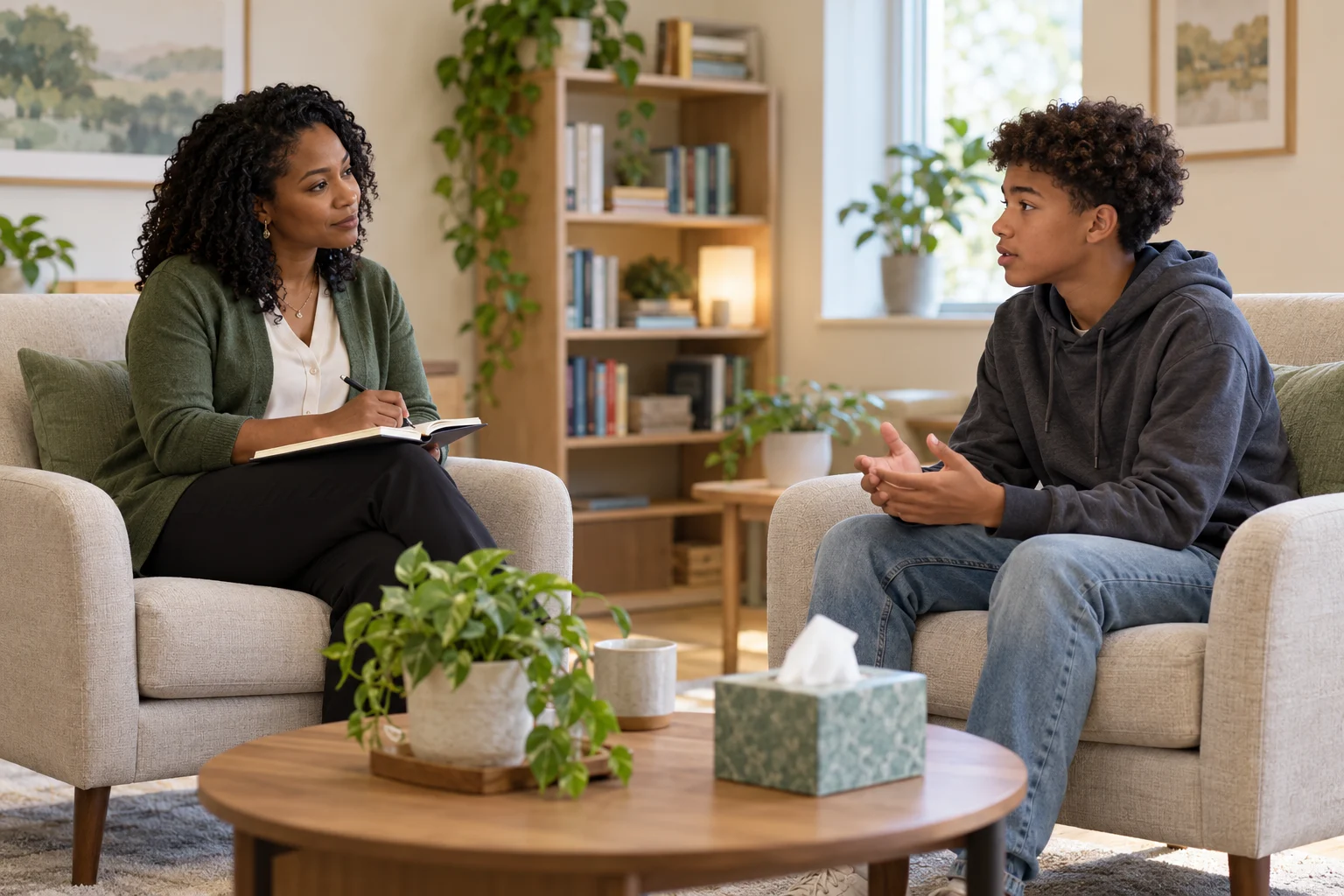 Illustrative children & teens counselling scene